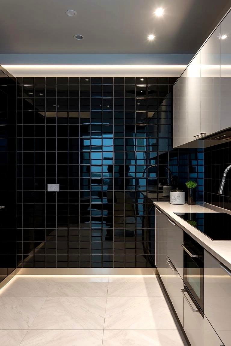 Glossy Black Ceramic Tiles - 24 Black Kitchen Floor Ideas