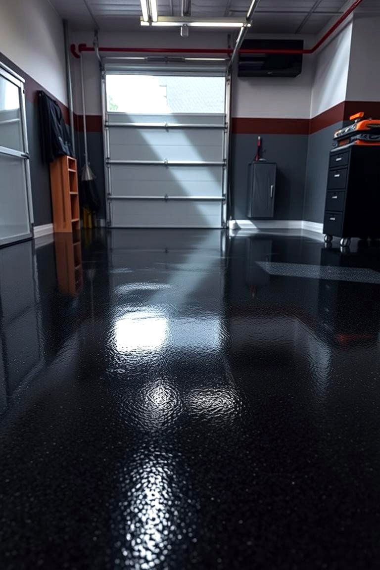Glossy Black Epoxy Flooring - 24 Black Garage Ideas
