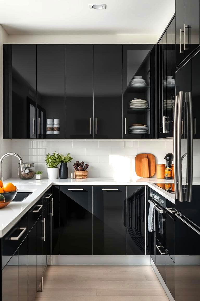 Glossy Black Finish Cabinets - 24 Black Kitchen Cabinet Ideas
