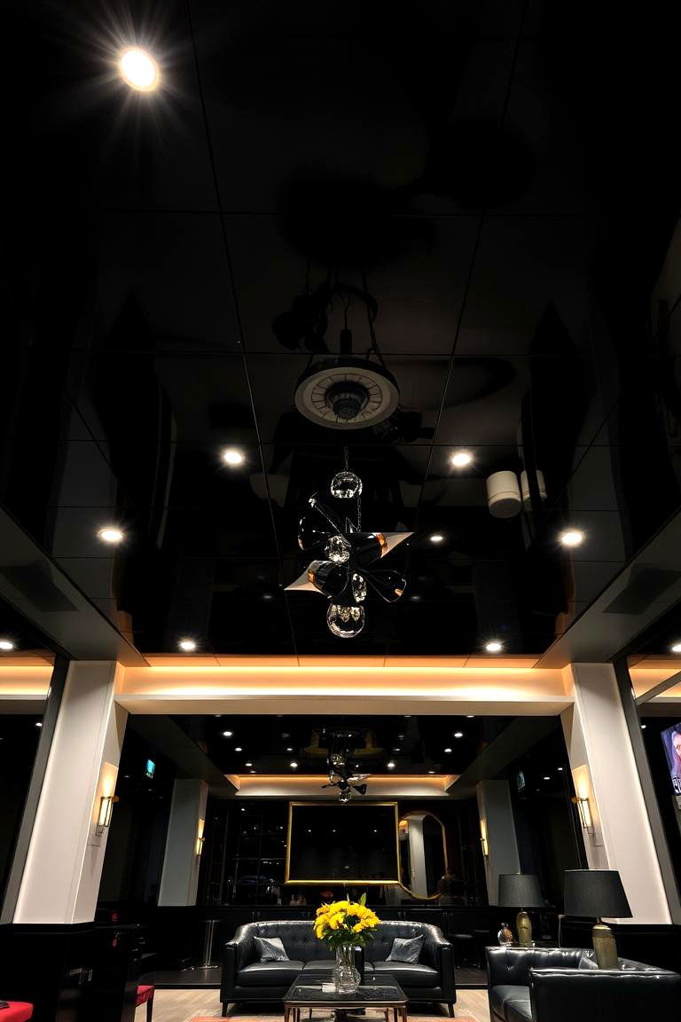 Glossy Black Finish with Ambient Lighting - 24 Black Ceiling Design Ideas