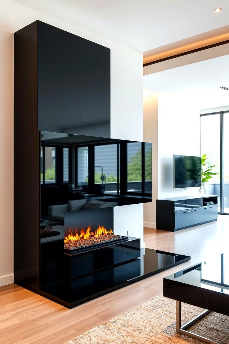 Glossy Black Fireplace - 24 Fireplace Paint Ideas