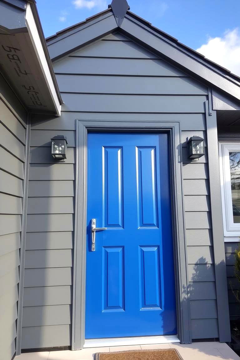 Glossy Blue Door for a Modern Sheen - 24 Grey House With Blue Door Ideas