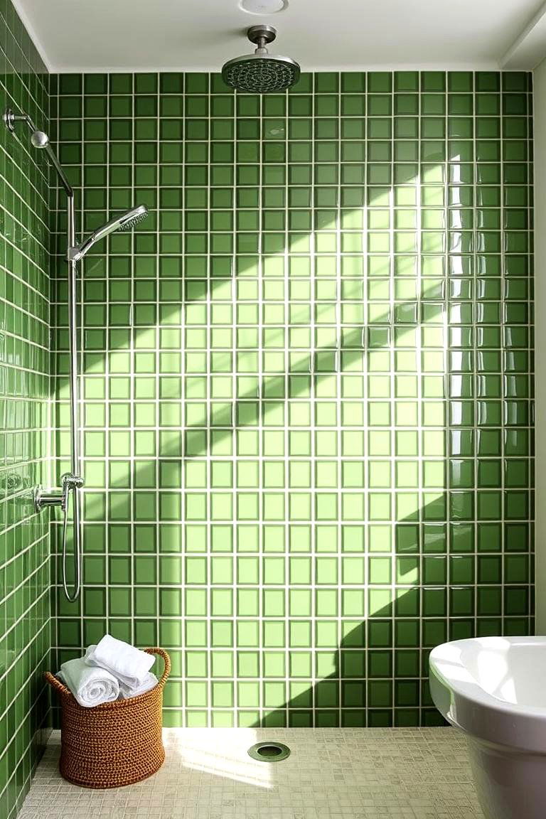 Glossy Finish Green Tiles - 24 Green Bathroom Tile Ideas