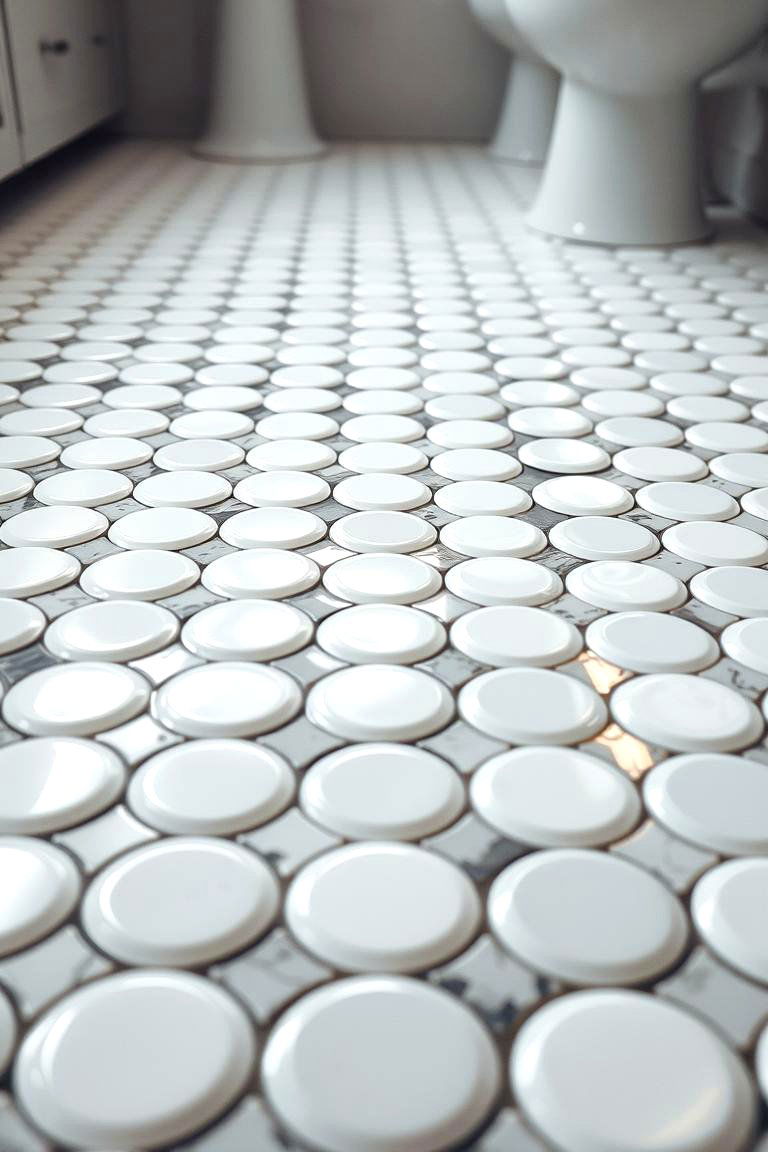 Glossy Finish Penny Tiles - 24 Penny Tile Bathroom Floor Ideas