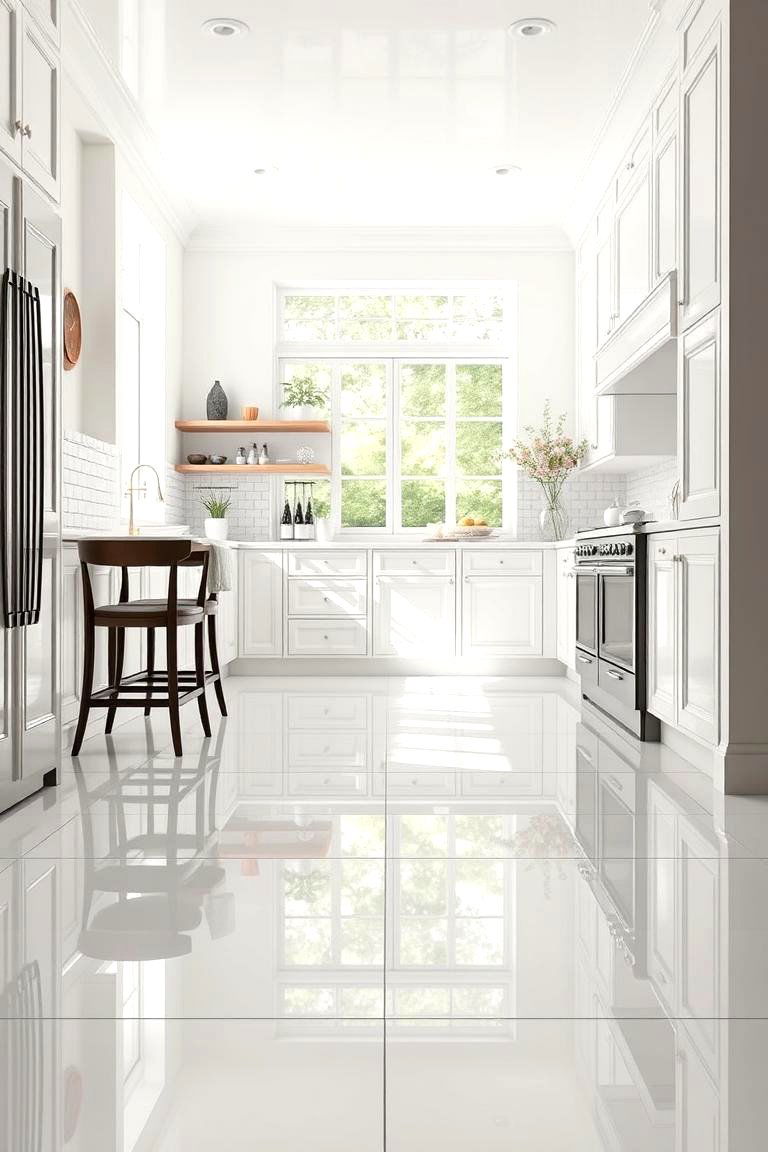 Glossy Finish Tiles for a Bright Space - 24 Kitchen Floor Tile Ideas