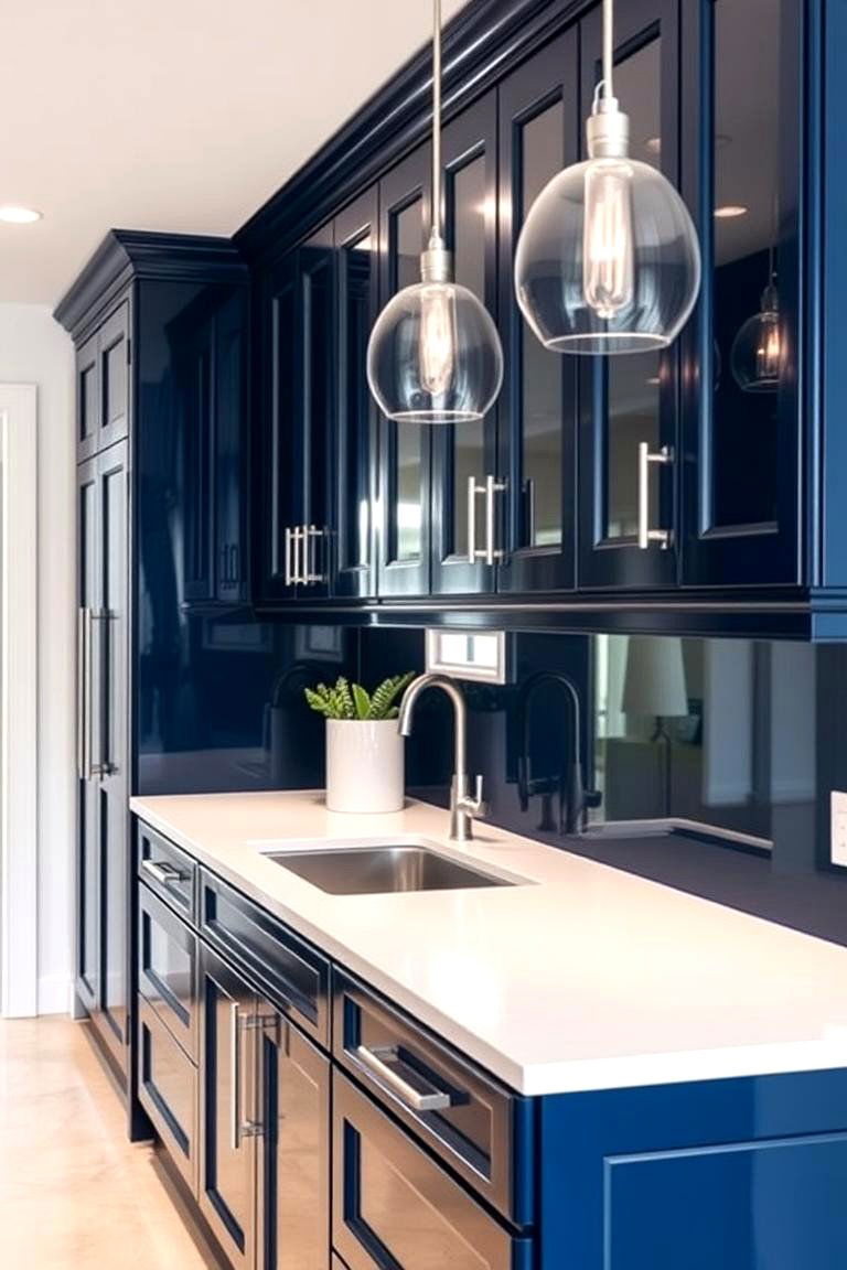 Glossy Navy Blue Cabinets - 24 Navy Blue Kitchen Cabinets Ideas