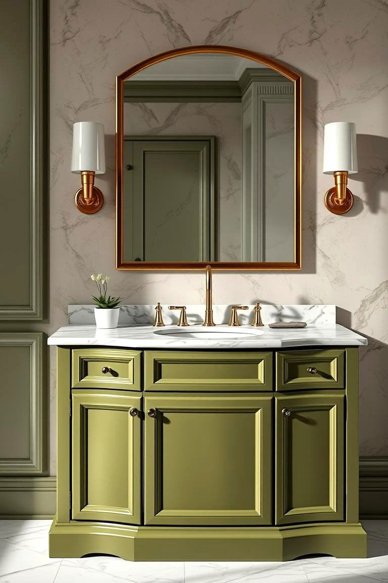 Glossy Olive Green Vanity with Marble Countertop - 24 Bathroom With Green Vanity