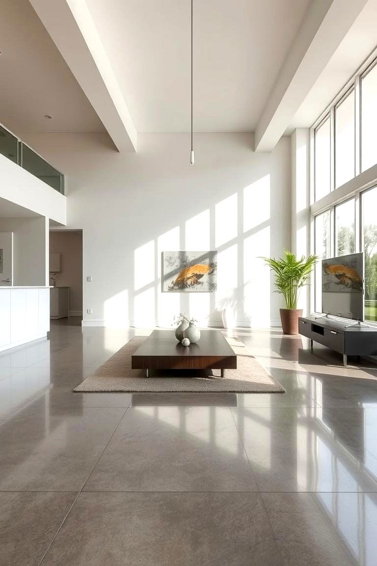 Glossy Polished Concrete Look - 24 Concrete Floor Living Room Ideas