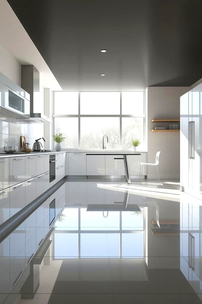 Glossy Reflective Finish - 24 Linoleum Kitchen Flooring Ideas