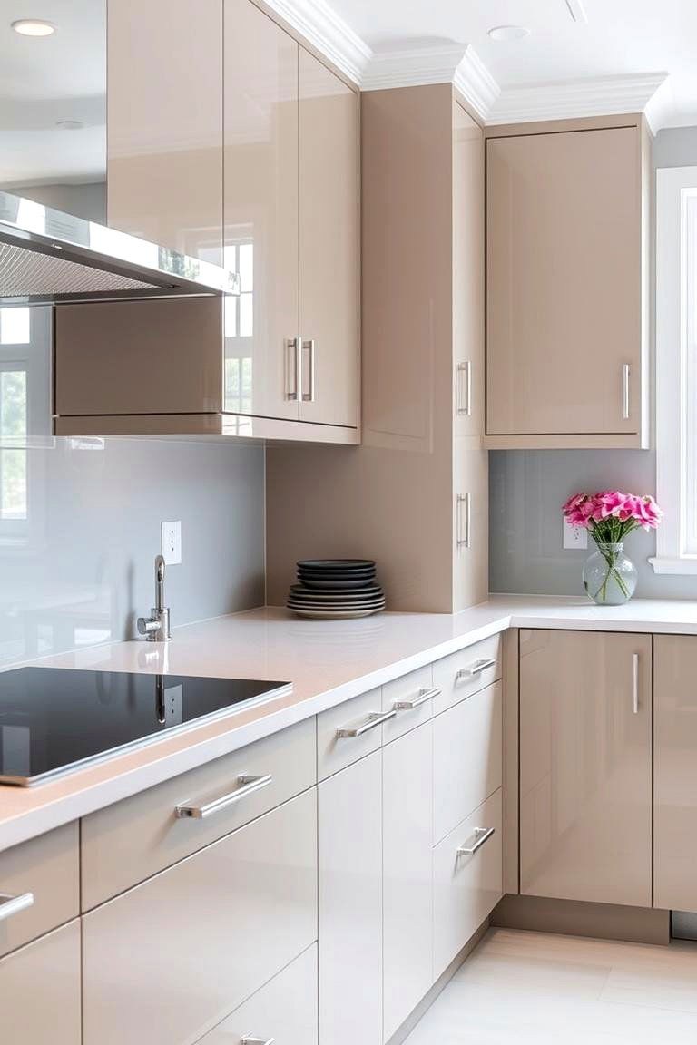 Glossy Taupe Finishes - 24 Taupe Kitchen Cabinet Ideas