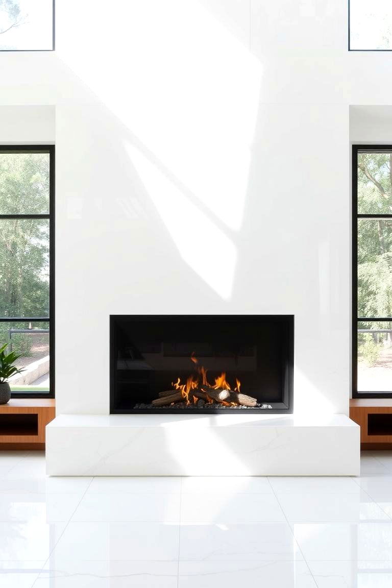Glossy White Tiles for Freshness - 24 Fireplace Tile Ideas