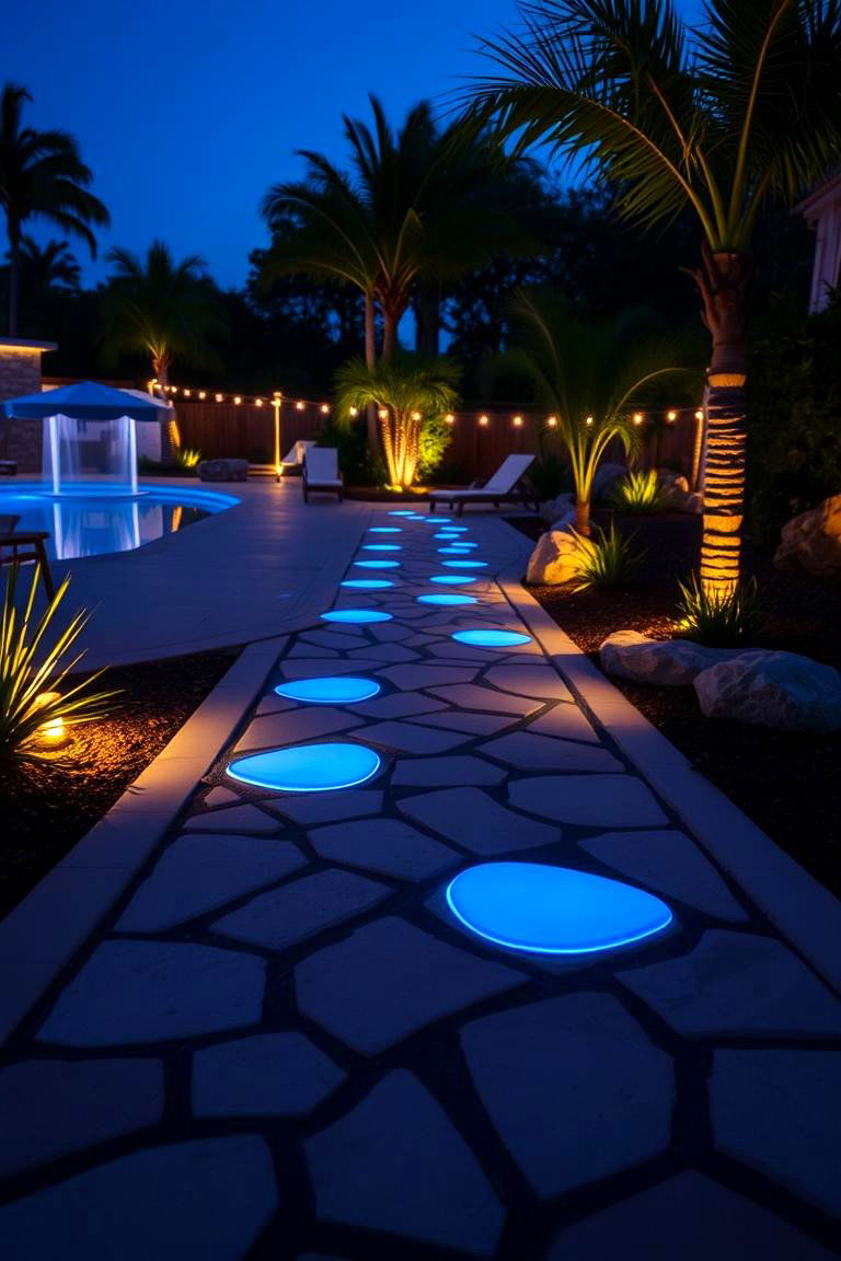 Glow in the Dark Paver Accents for Nighttime Safety - 24 Pavers Around Pool Ideas