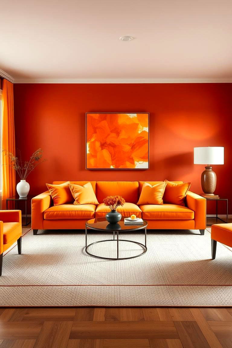Go Bold with a Monochromatic Orange Scheme - 24 Orange Couch Living Room Ideas