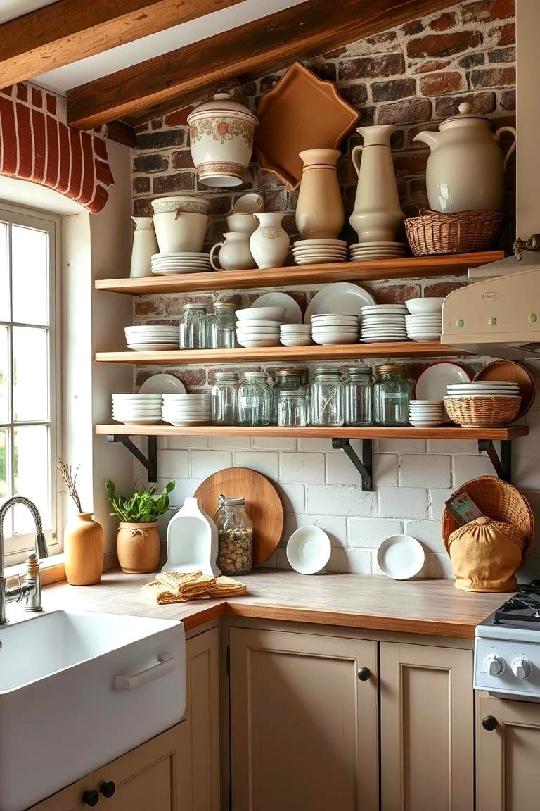 Go for Open Shelving to Display Vintage Finds - 24 French Country Kitchen Ideas