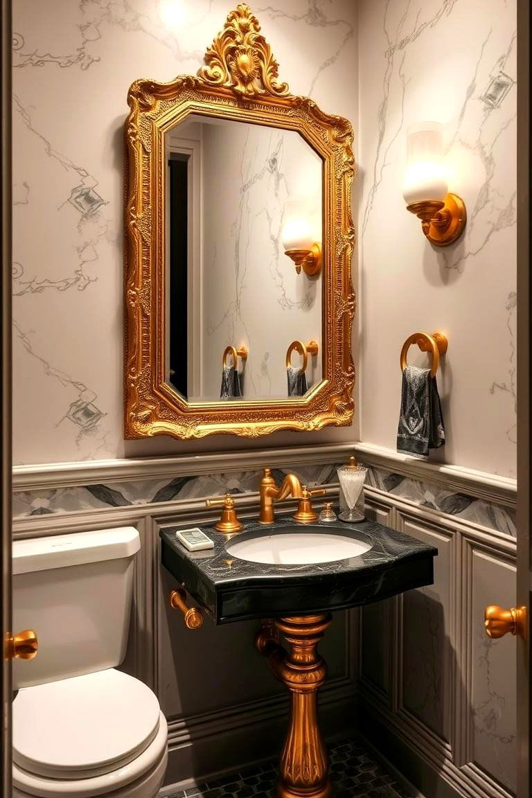 Gold Accents for a Touch of Luxury - 24 Eclectic Powder Room Ideas