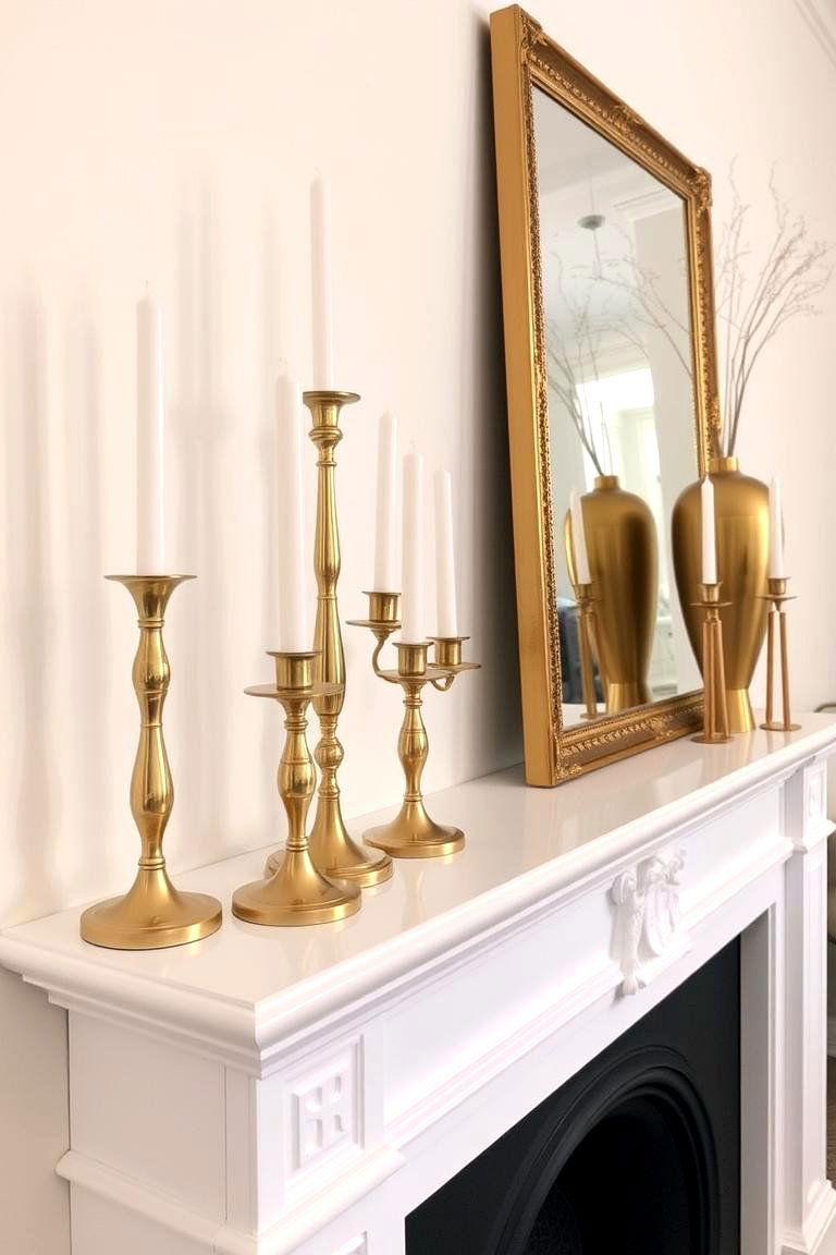 Gold Candlesticks and Vases on White Mantels - 24 White and Gold Living Room Ideas