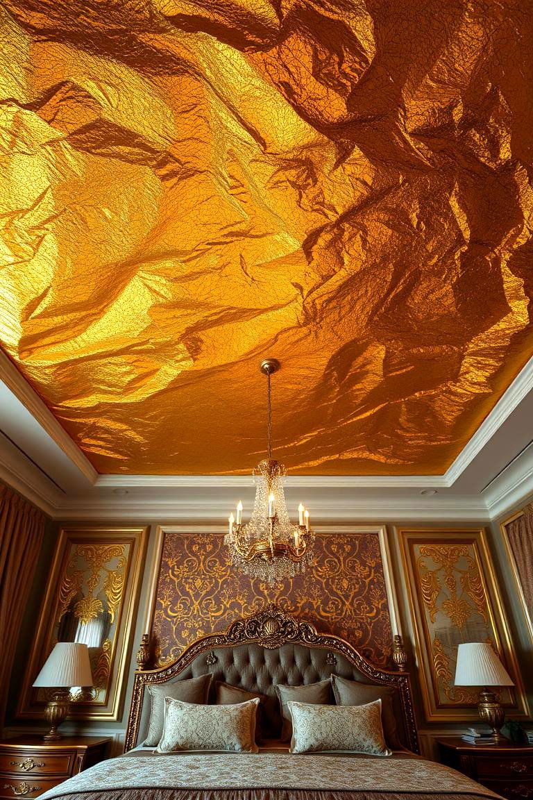 Gold Leaf Ceiling Opulence and Luxury - 24 Bedroom Ceiling Ideas