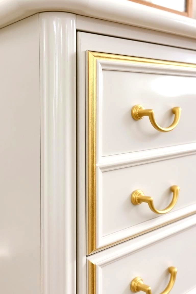 Gold Leaf Detailing on White Furniture - 24 White and Gold Bedroom Ideas