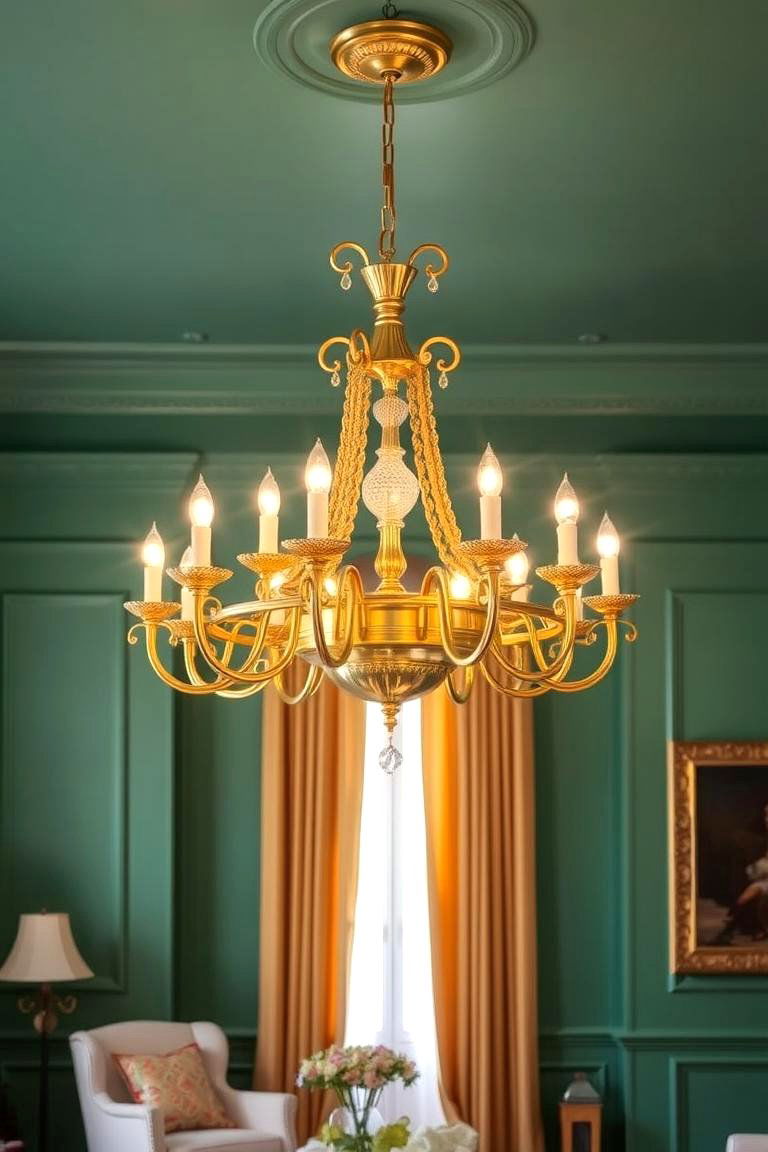 Gold Light Fixtures with Emerald Green Walls - 24 Emerald Green and Gold Living Room Ideas