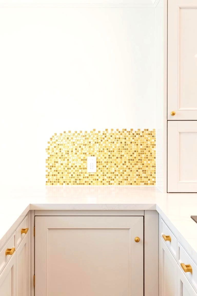 Gold Mosaic Tiles on a White Background - 24 White and Gold Kitchen Backsplash Ideas