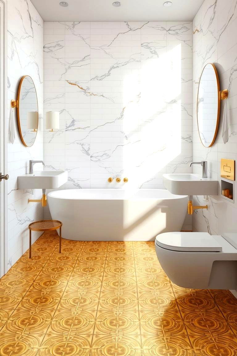 Gold Patterned Floor Tiles - 24 Gold Bathroom Ideas
