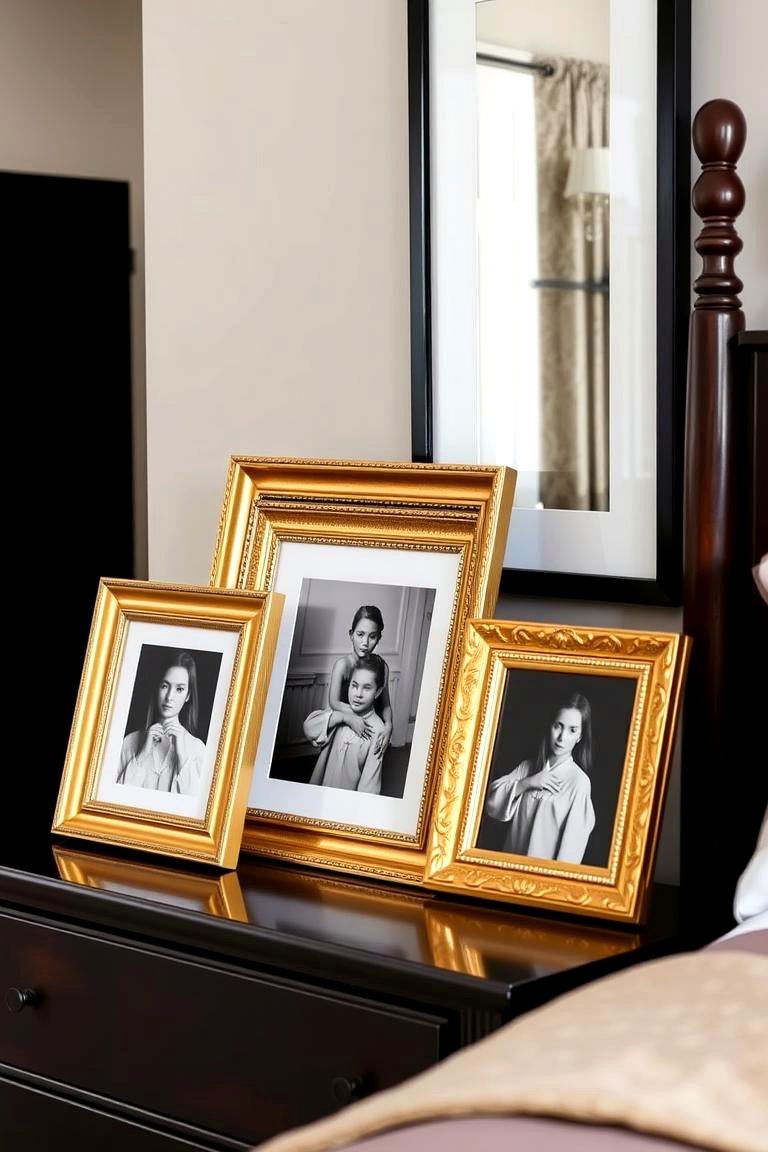 Gold Picture Frames on Dresser - 24 Gold Bedroom Ideas