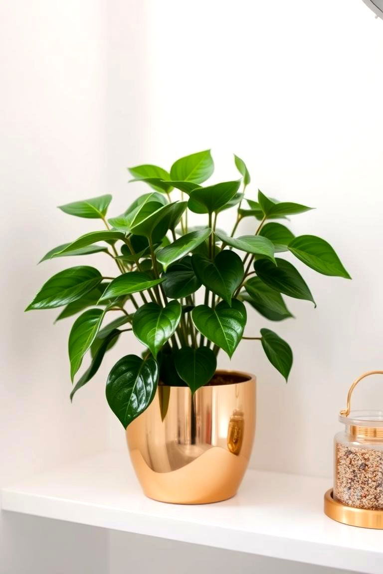 Gold Plant Pots and Holders - 24 White and Gold Bathroom Ideas
