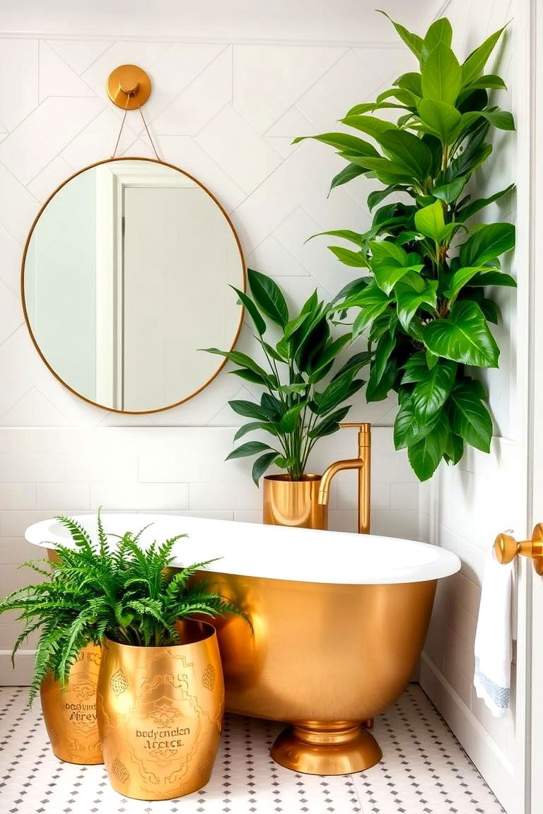 Gold Planters and Greenery - 24 Gold Bathroom Ideas