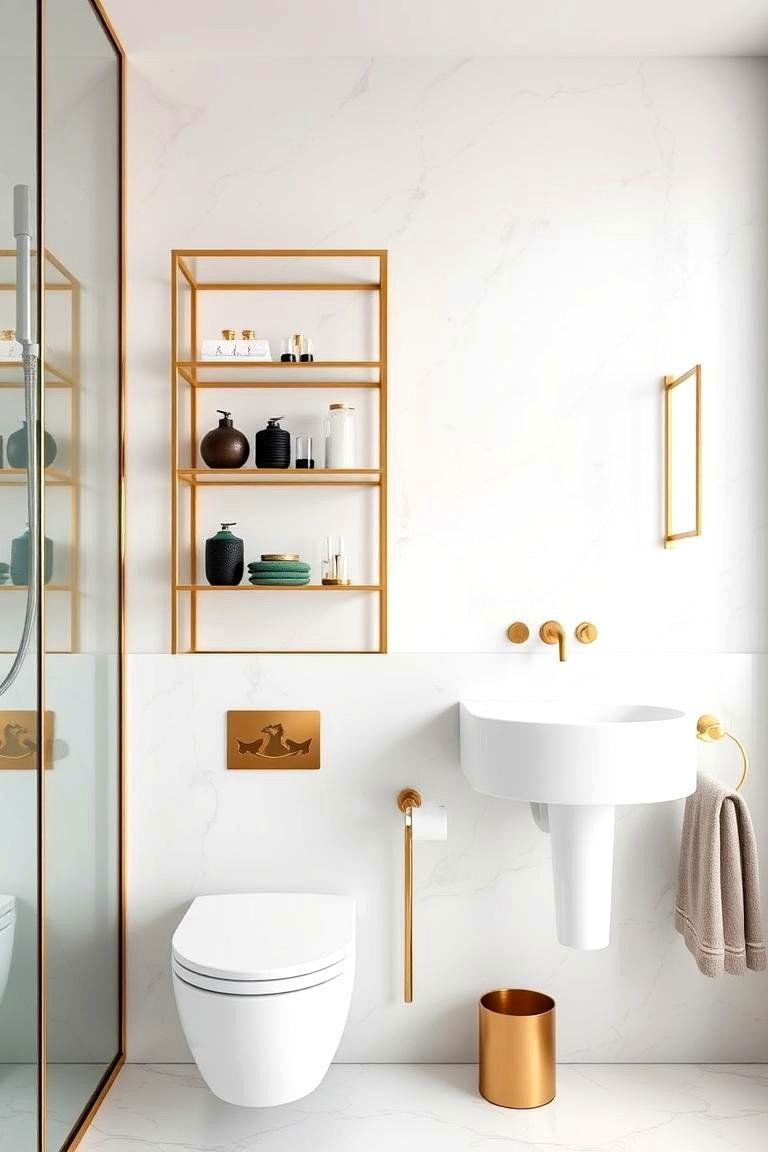 Gold Shelving and Storage Solutions - 24 Gold Bathroom Ideas