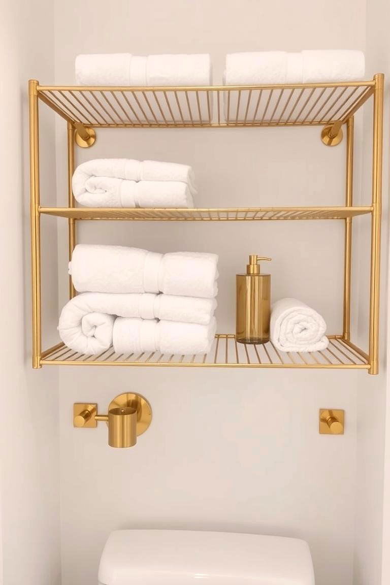 Gold Shelving and Storage - 24 White and Gold Bathroom Ideas