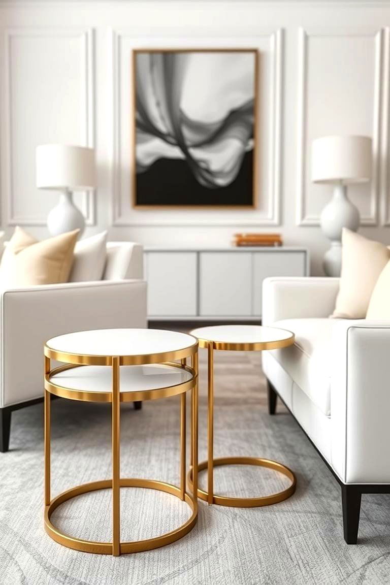 Gold Side Tables with White Tops - 24 White and Gold Living Room Ideas