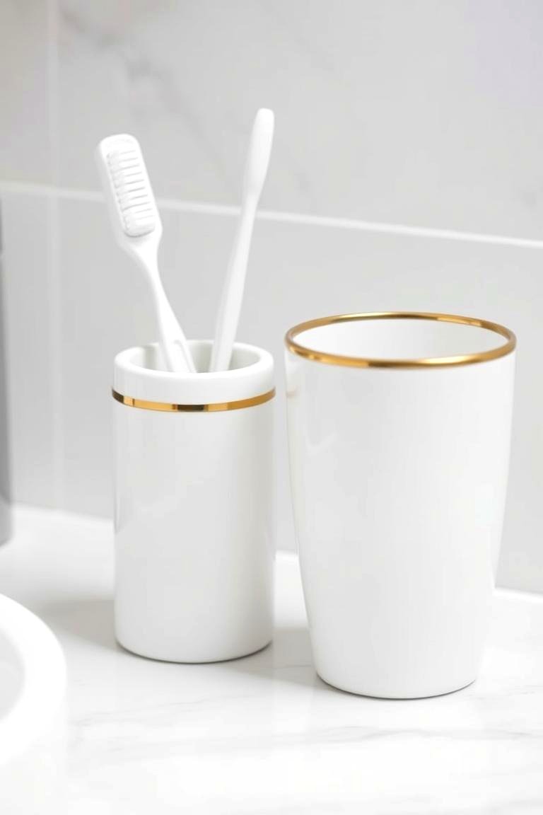 Gold Toothbrush Holder and Tumbler - 24 White and Gold Bathroom Ideas