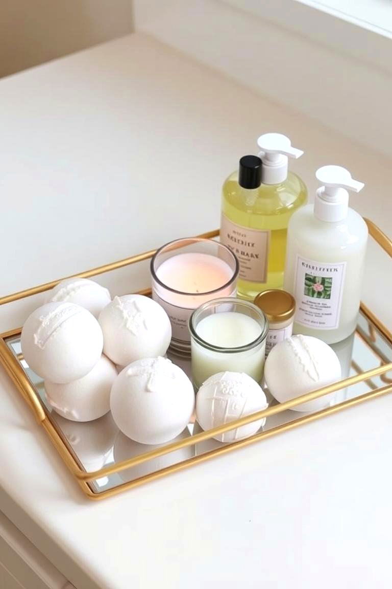 Gold Tray for Bath Accessories - 24 White and Gold Bathroom Ideas