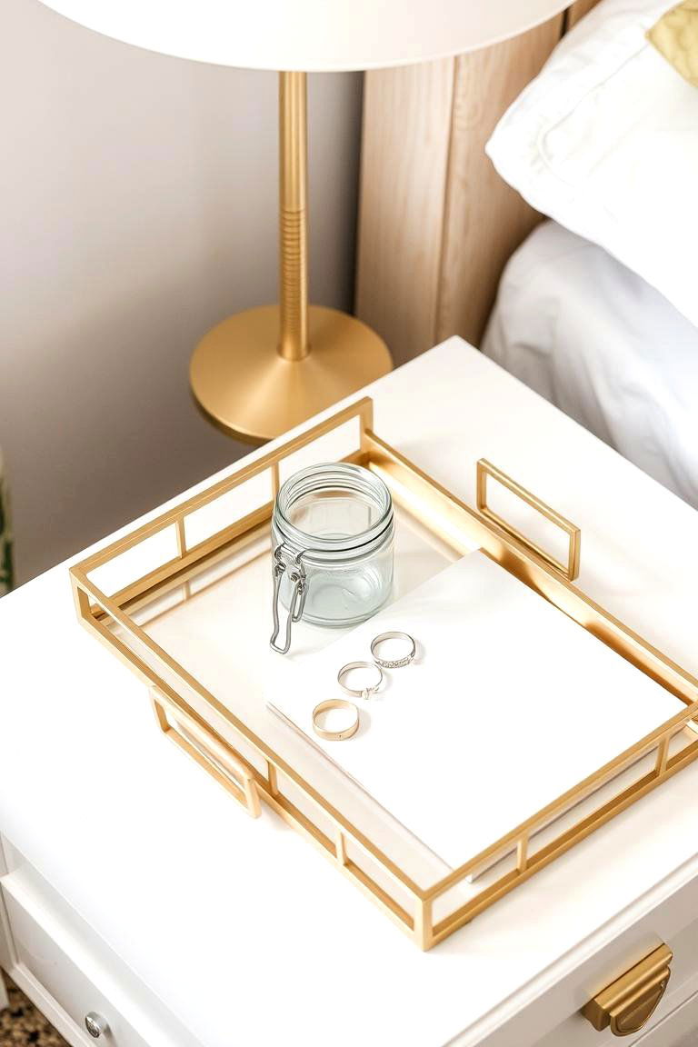 Gold Tray on Nightstand - 24 Gold Bedroom Ideas