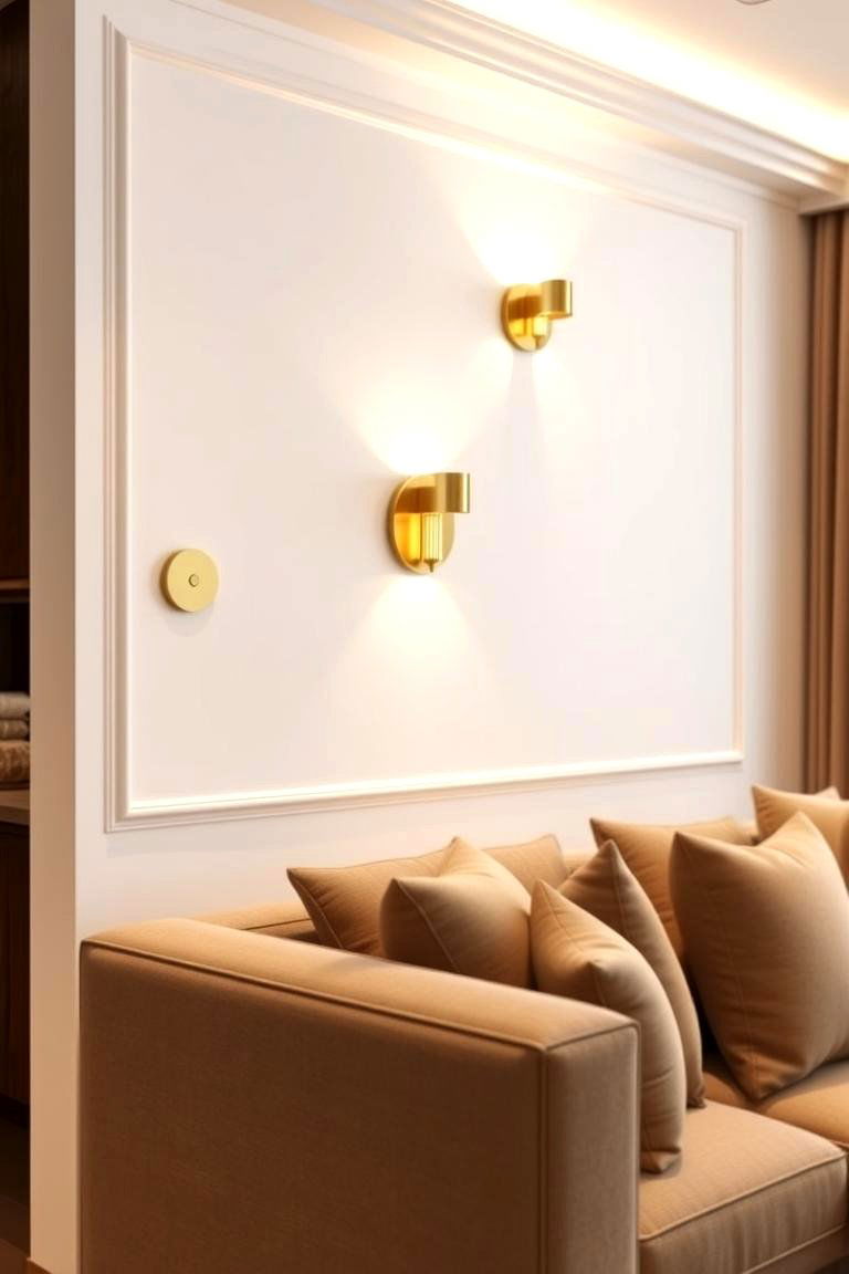 Gold Wall Sconces on White Walls - 24 White and Gold Living Room Ideas
