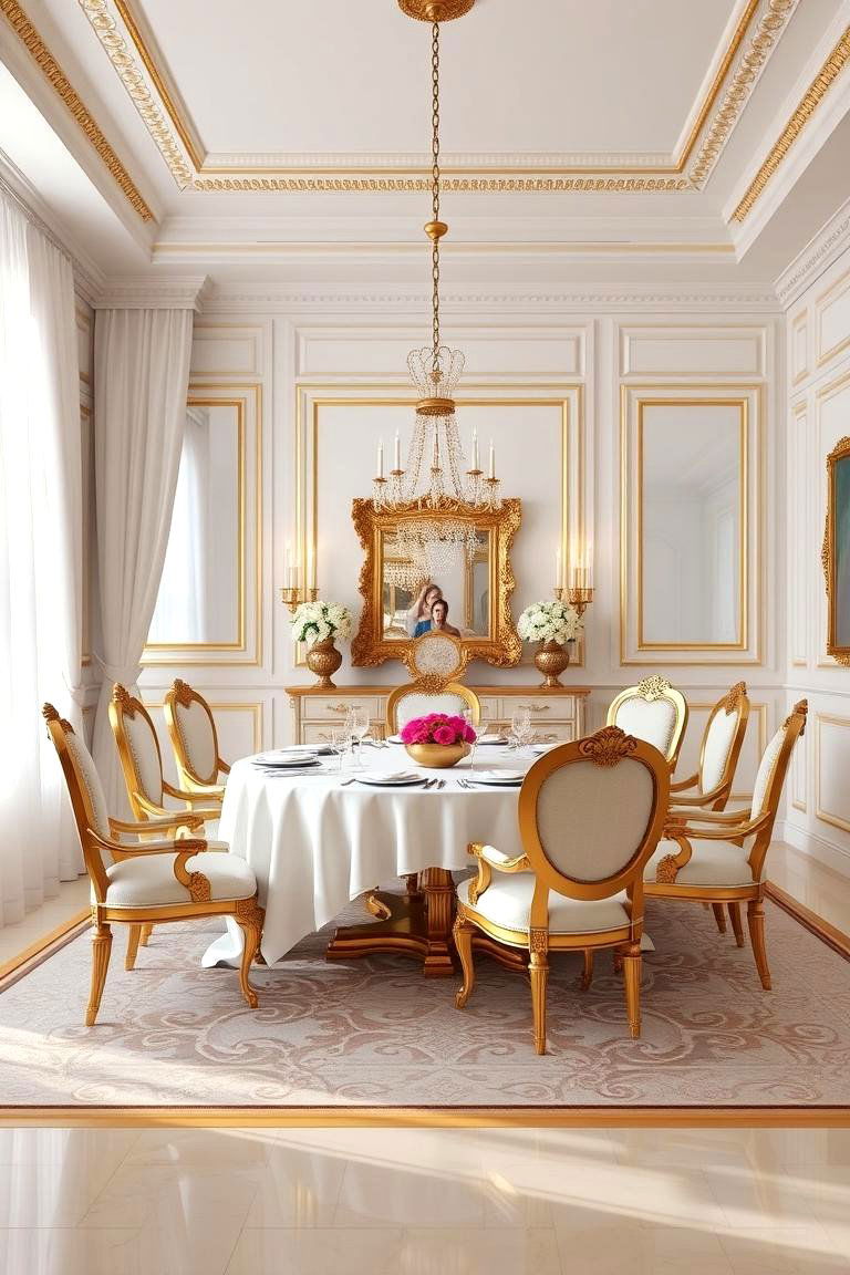 Gold and White Color Scheme for a Glamorous Look - 24 Formal Dining Room Ideas