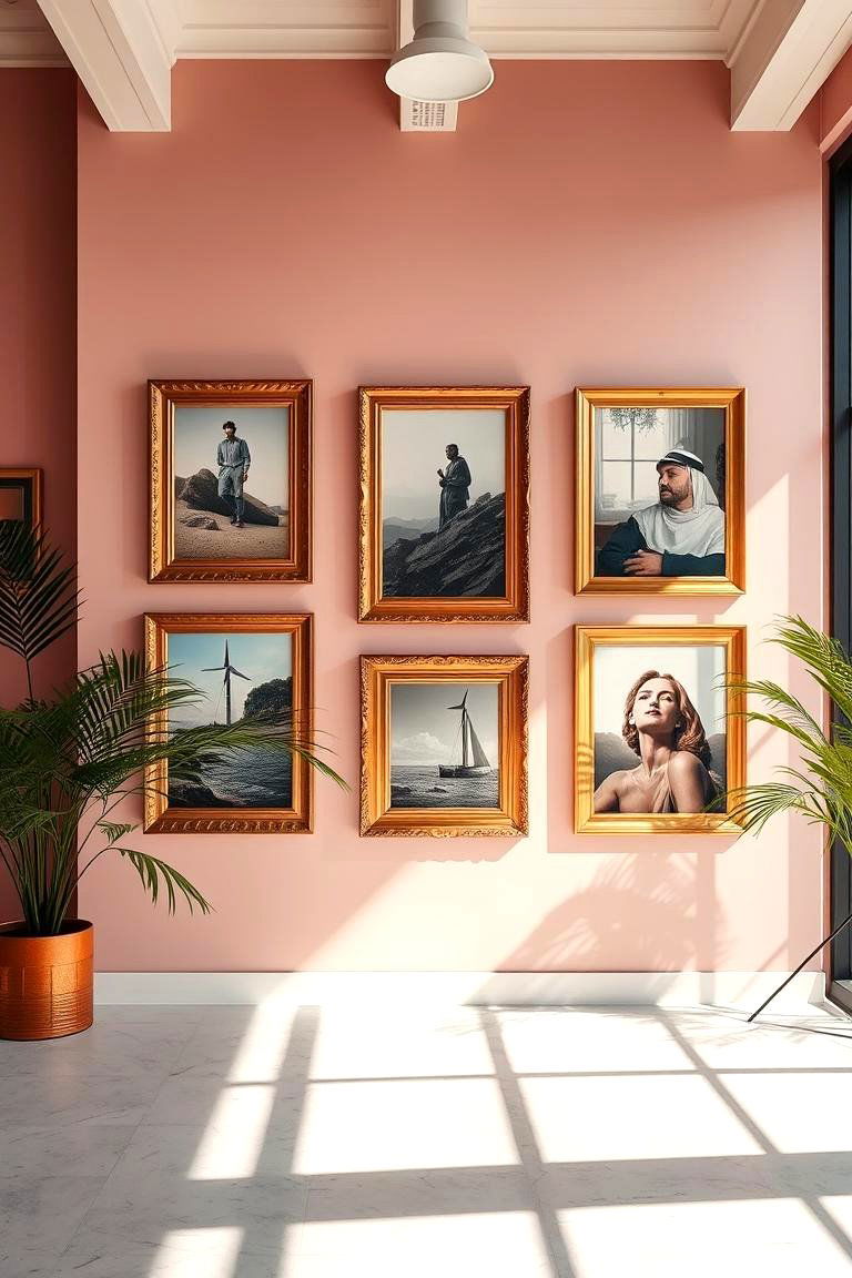 Gold framed Art Pieces - 24 Pink and Gold Bedroom Ideas