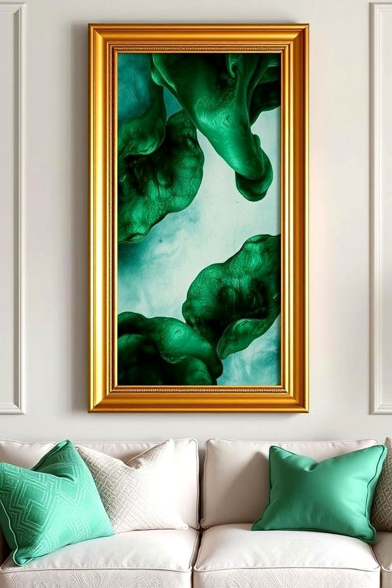 Gold framed Artwork with Emerald Green Accents - 24 Emerald Green and Gold Living Room Ideas