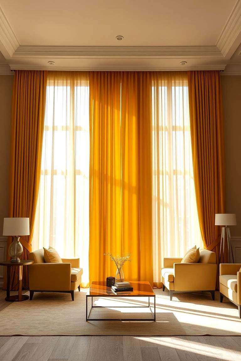 Golden Yellow Curtains - 24 Yellow Living Room Ideas