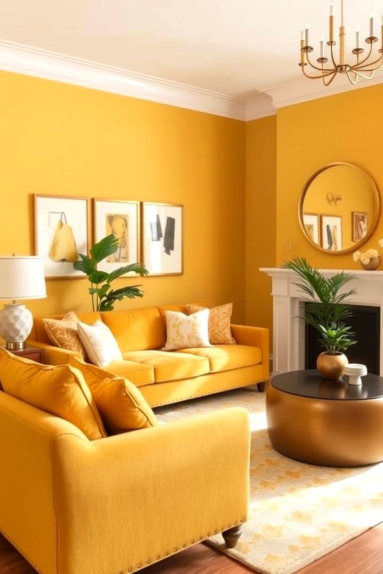 Golden Yellow Monochromatic Living Room - 24 Monochromatic Living Room Ideas