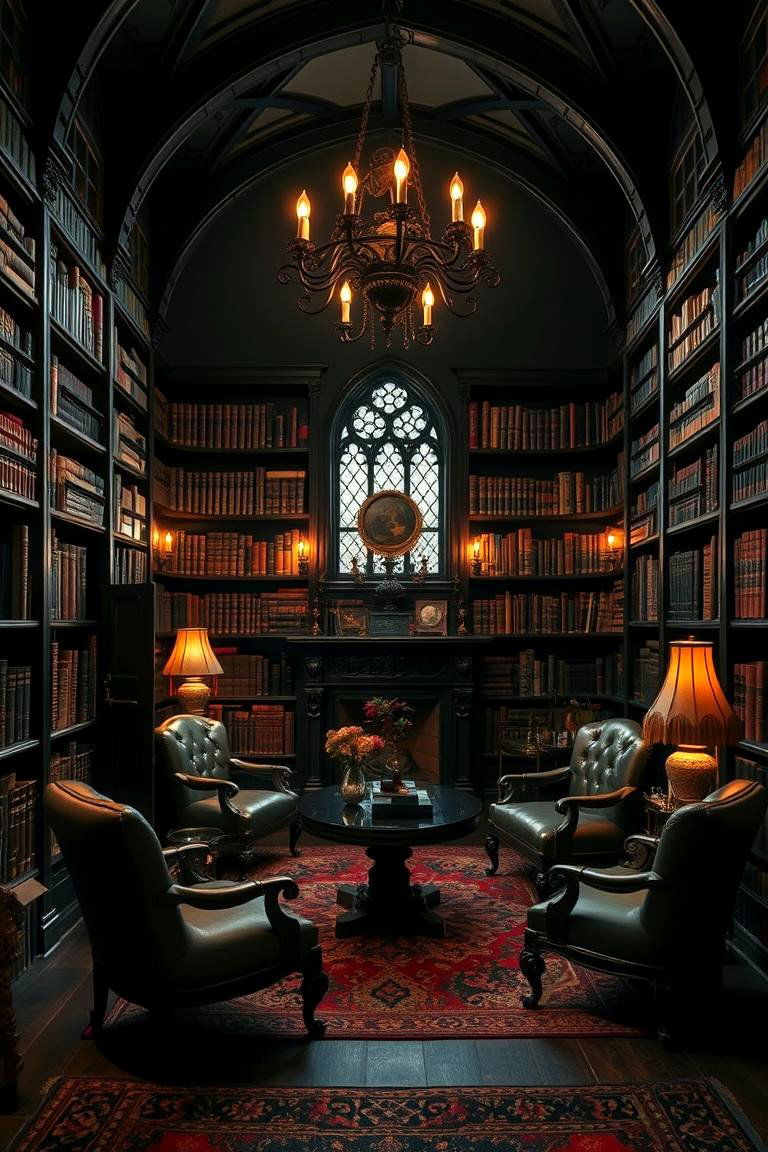 Gothic Black Library - 24 Black Room Ideas