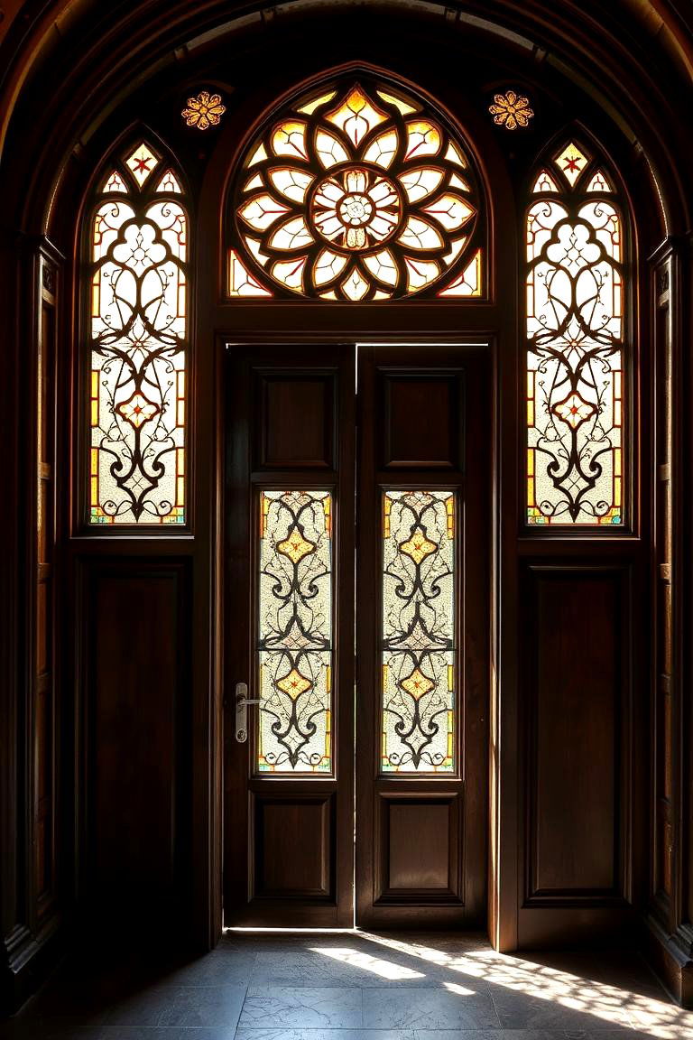 Gothic Door Featuring Patterned Glass Inserts - 24 Gothic Front Door Ideas