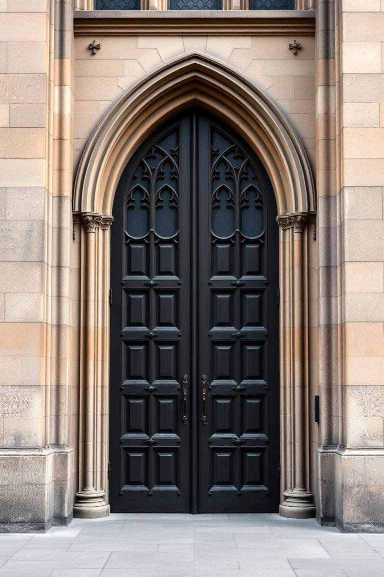 Gothic Double Door with Vertical Elegance - 24 Gothic Front Door Ideas