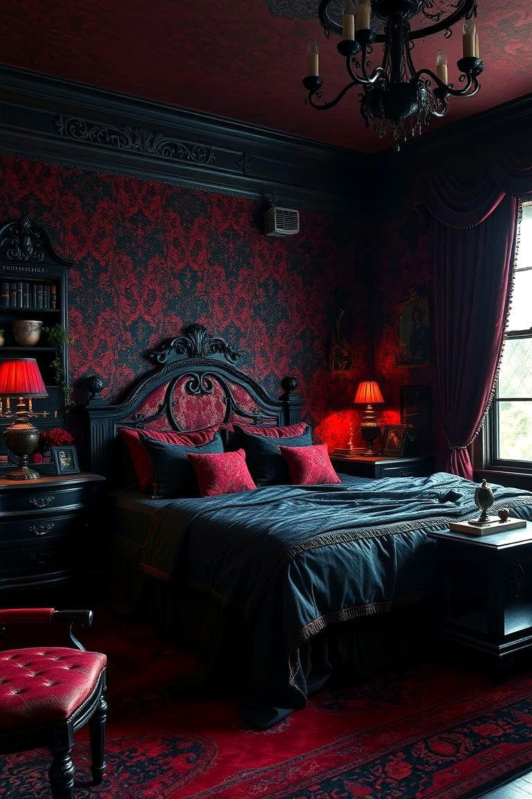 Gothic Elegance with Blood Red Accents - 24 Vampire Bedroom Ideas