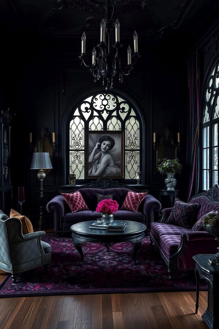Gothic Elegance with Dark Hues - 24 Gothic Living Room Ideas