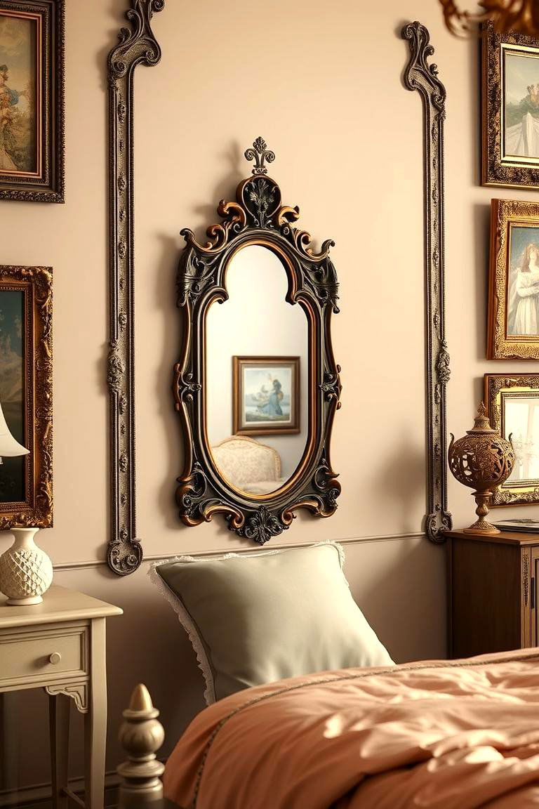 Gothic Mirror and Vintage Frames - 24 pastel goth bedroom ideas
