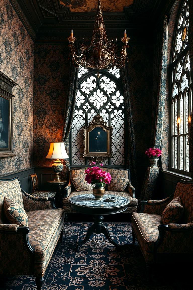 Gothic Patterned Textiles - 24 Gothic Living Room Ideas