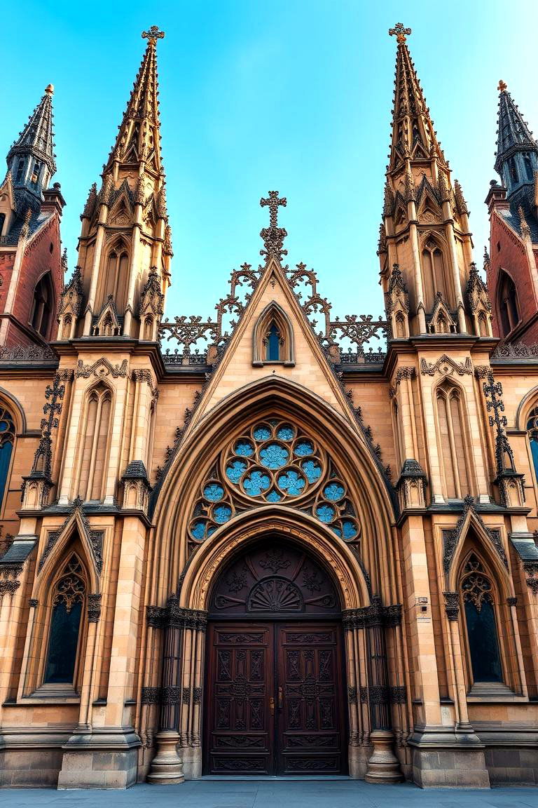 Gothic Revival Door with Towering Spires - 24 Gothic Front Door Ideas