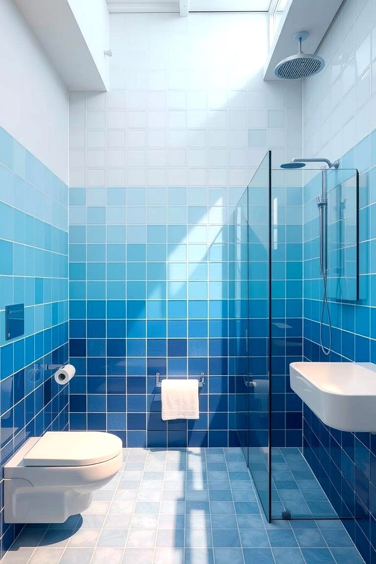 Gradient Blue Tiles - 24 Blue Tile Bathroom Ideas