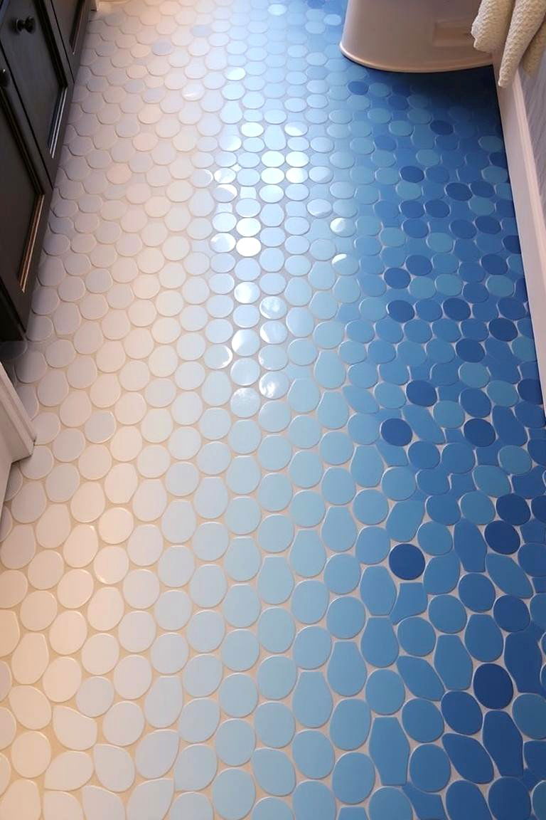 Gradient Penny Tile Design - 24 Penny Tile Bathroom Floor Ideas